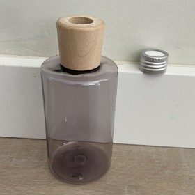 envase plástico FUME CLARO de 250ml + tapa difusora metálica  +  tapa difusora de madera