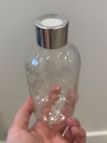 envase plastico transparente de 250ml+ tapa difusora plateada