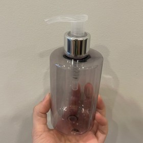 envase plástico FUME CLARO de 250ml + tapa jabón/crema plateada
