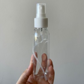 Envase de PLÁSTICO TRANSPARENTE 120ml LARGO + tapa spray BLANCO