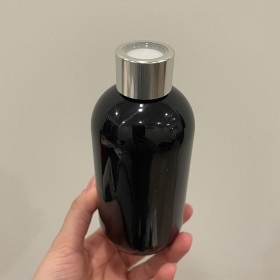 envase plástico NEGRO de 250ml + tapa difusora plateada