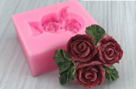 molde de silicona de flor ROSA con hojas pequeña