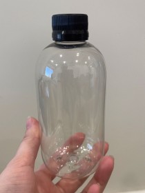 envase plastico transparente de 250ml+ tapa común negra