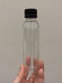 Envase de PLÁSTICO TRANSPARENTE 120ml LARGO + tapa ciega/común negra