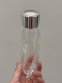 Envase de PLÁSTICO TRANSPARENTE 120ml LARGO + tapa difusora plateada