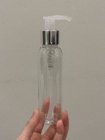 Envase de PLÁSTICO TRANSPARENTE 120ml LARGO + tapa tapa jabón/crema plateada