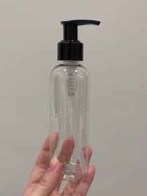 Envase de PLÁSTICO TRANSPARENTE 150ml + tapa tapa jabón/crema negra