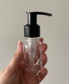 Envase de PLÁSTICO TRANSPARENTE 30ml + tapa jabón/crema negra
