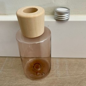 Envase de PLÁSTICO MARRÓN CLARO 125ml + tapa difusora metalica + tapa difusora de madera