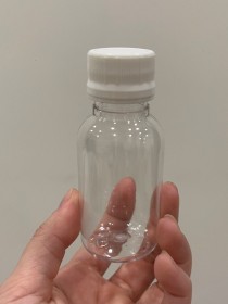 Envase de PLÁSTICO TRANSPARENTE 60ml corto + tapa ciega/común blanca