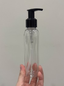Envase de PLÁSTICO TRANSPARENTE 120ml LARGO + tapa tapa jabón/crema negra