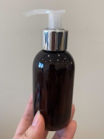 Envase de PLÁSTICO AMBAR 125ml + tapa para crema/jabón plateada  