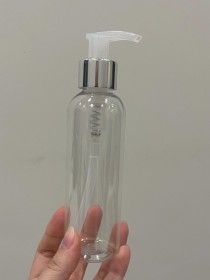 Envase de PLÁSTICO TRANSPARENTE 150ml + tapa tapa jabón/crema plateada