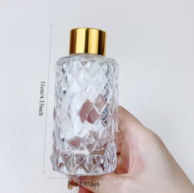 Envase  de VIDRIO tramado para difusor de 100ml aprox con tapa dorada