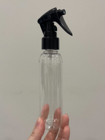 Envase de PLÁSTICO TRANSPARENTE 120ml LARGO + tapa GATILLO NEGRO