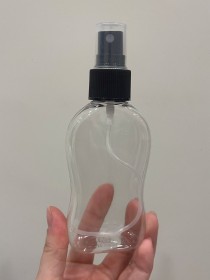 Envase de PLÁSTICO TRANSPARENTE 100ml onda + tapa spray NEGRO