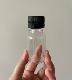 Envase de PLÁSTICO TRANSPARENTE 30ml + tapa ciega/común NEGRA