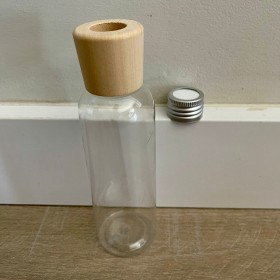 Envase de PLÁSTICO TRANSPARENTE 150ml + tapa difusora metálica + tapa difusora de madera