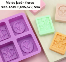 Molde de silicona jabón rectangular 4 Divisiones diseño flores