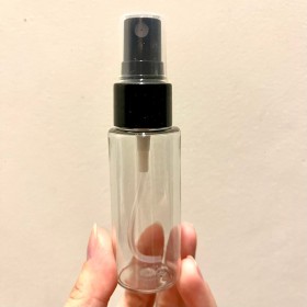 Envase de PLÁSTICO TRANSPARENTE 30ml LARGO + tapa spray negro