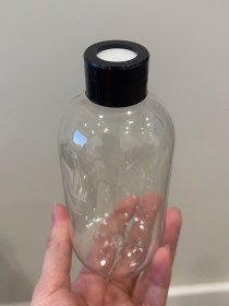envase plastico transparente de 250ml+ tapa difusora negra